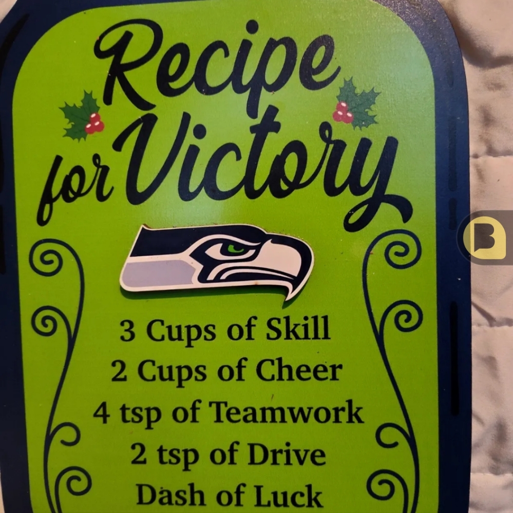 Forever Collectibles Seattle Seahawk Recipe For Victory Christmas Wooden Sign.